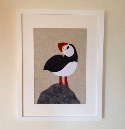 Handmade Framed Puffin Applique Picture