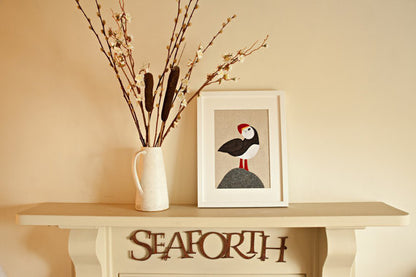 Handmade Framed Puffin Applique Picture