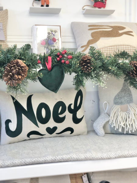Green velvet Noel cushion