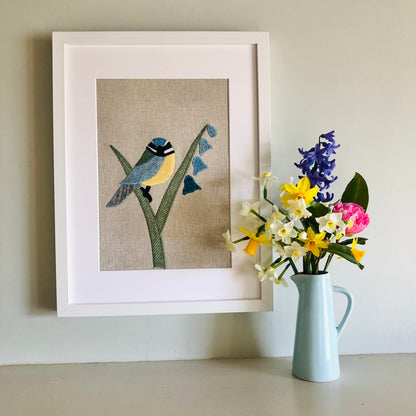 Blue Tit Framed Textile Art