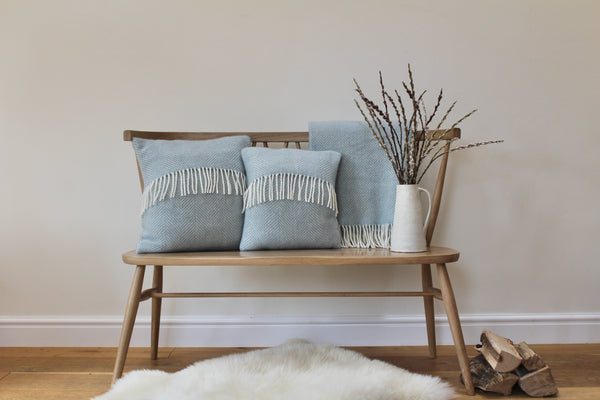 Duck egg blue wool throw