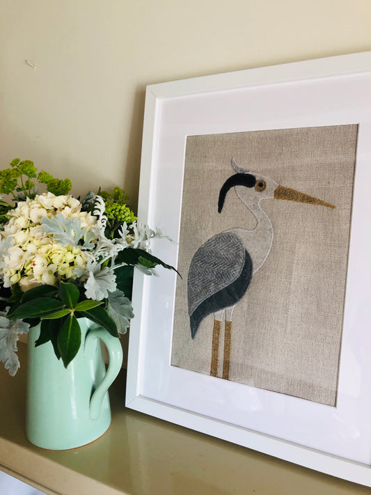 Handmade Heron textile picture