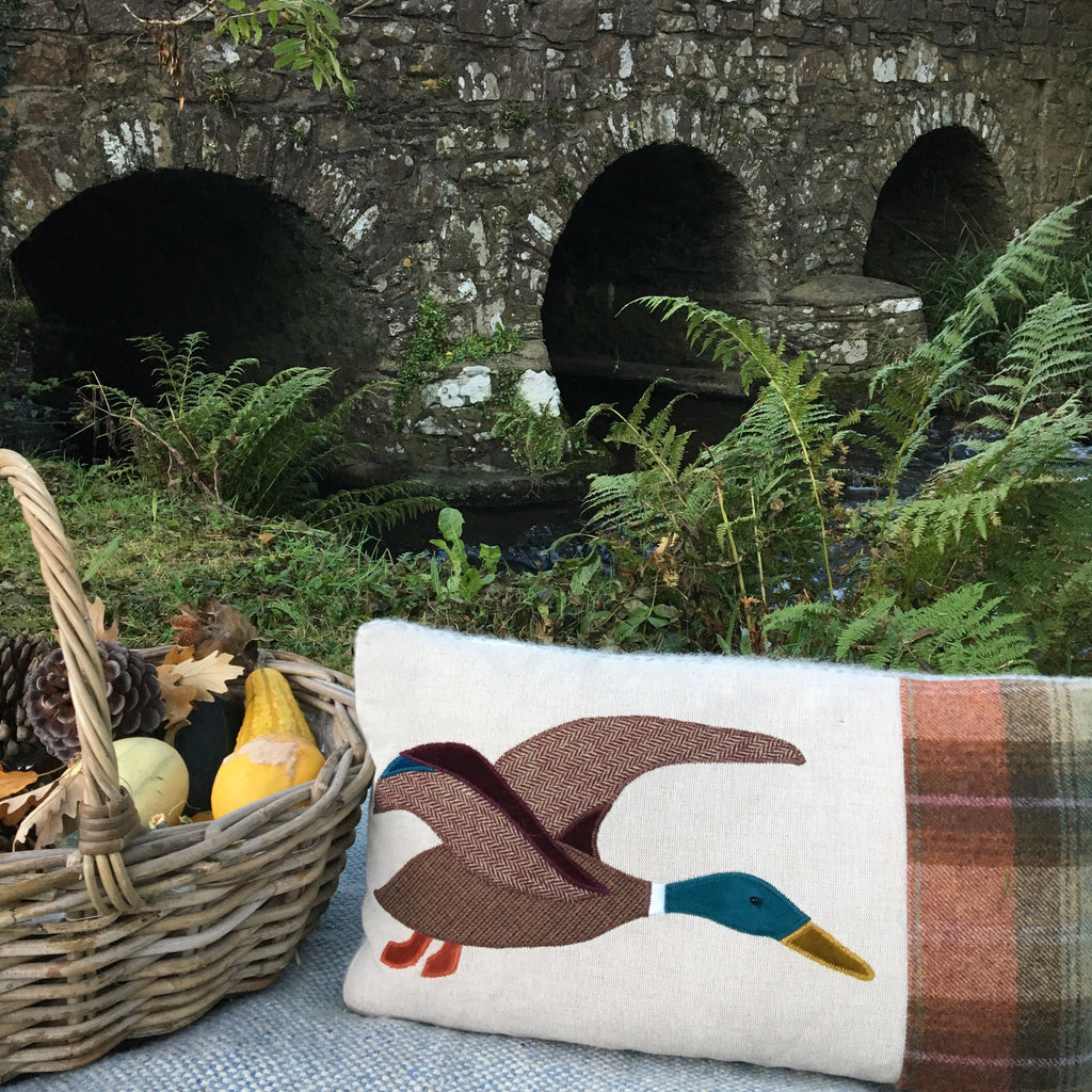 Handmade tweed duck cushion