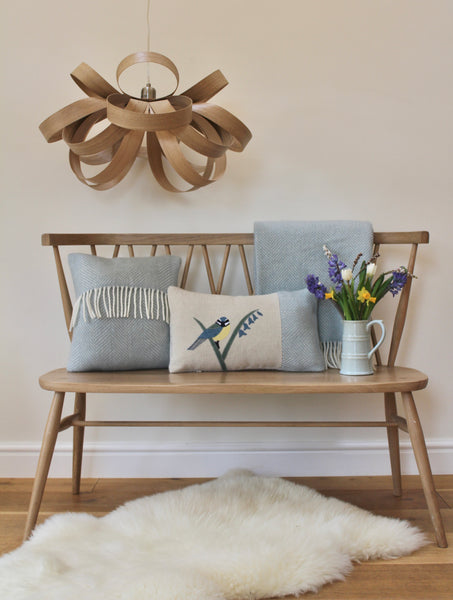 Blue Tit bird wool cushion