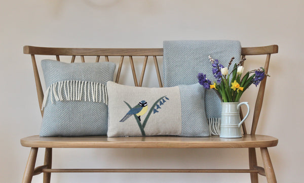 Blue Tit bird wool cushion