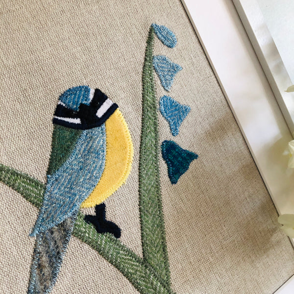 Blue Tit framed textile art