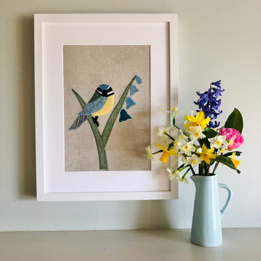 Blue Tit Framed Textile Art