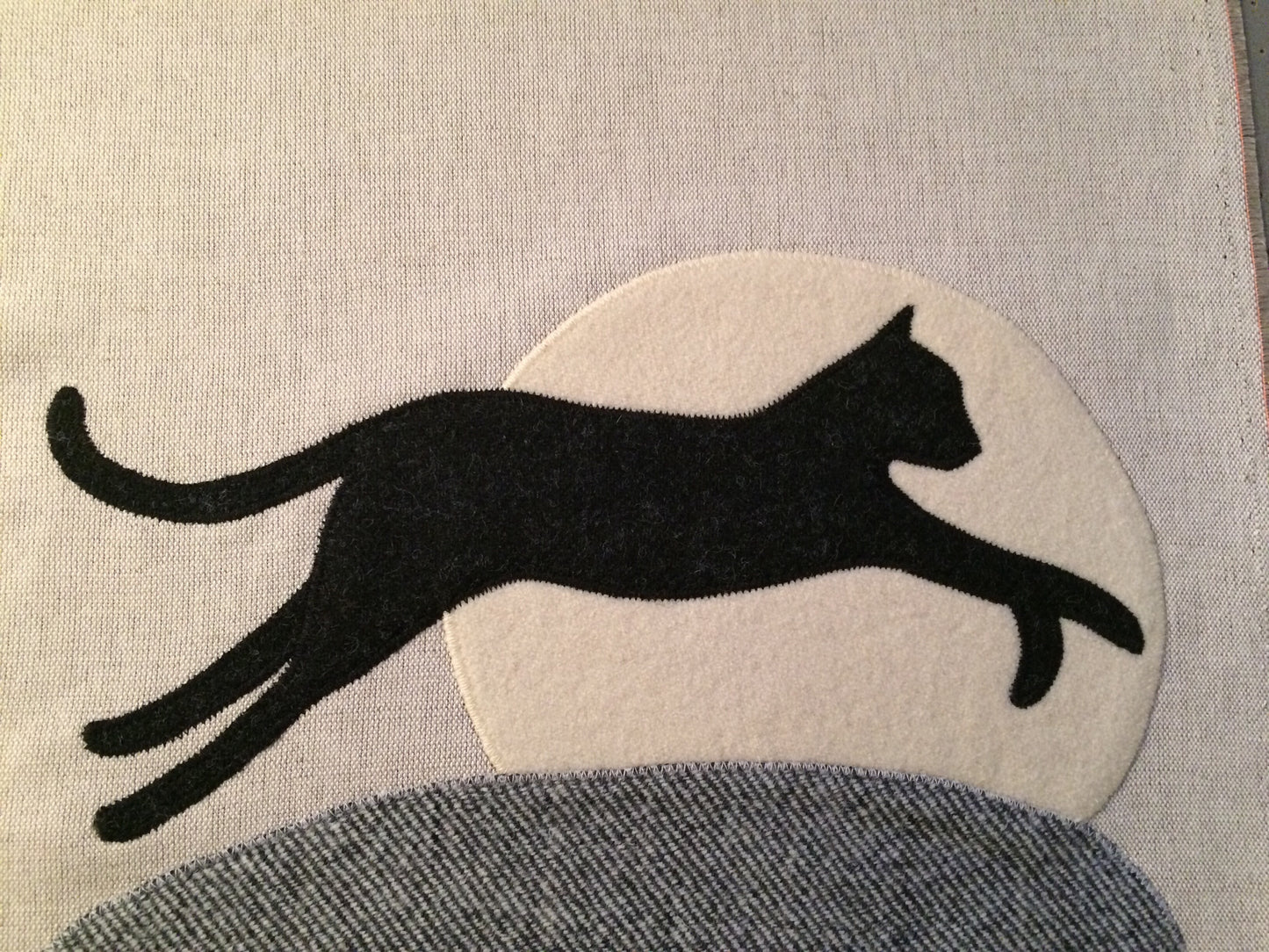 Handmade Leaping Black Cat Cushion