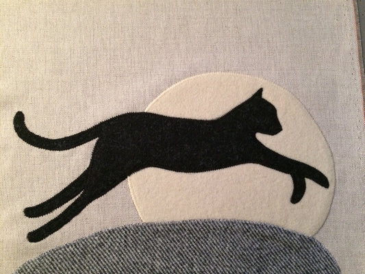 Handmade Leaping Black Cat Cushion