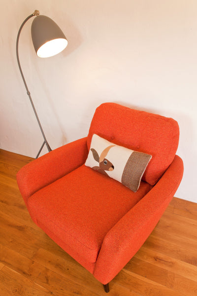 Handmade Hare Cushion in Mixed Tweeds and Welsh woven wools