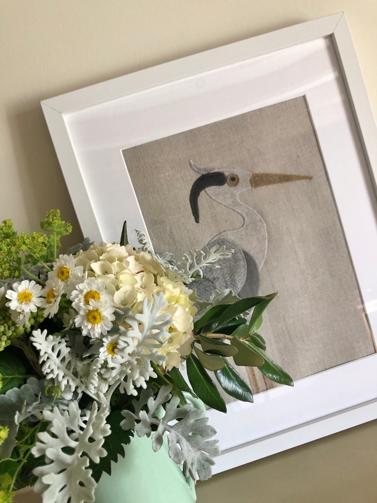 Handmade Heron textile picture