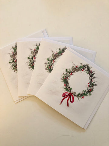 Pack of 4 Christmas wreath cards