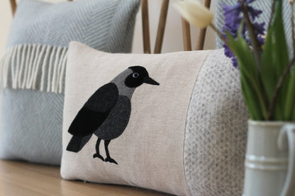 Handmade Jackdaw bird cushion