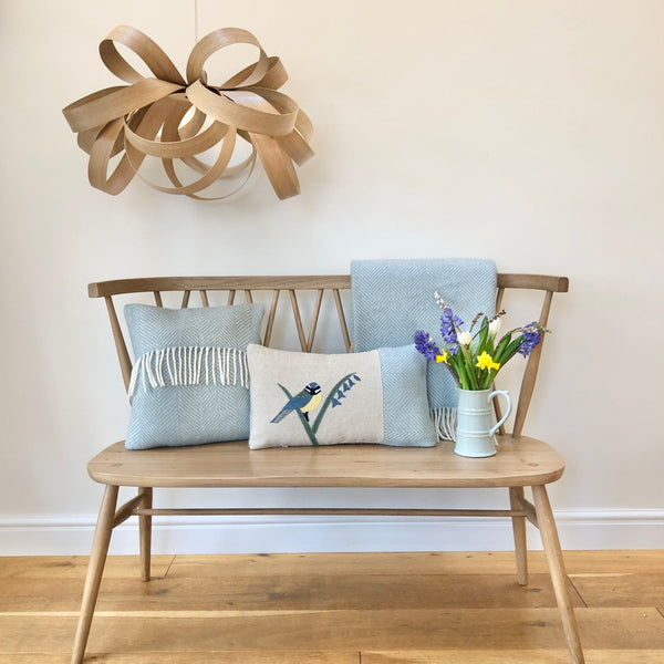 Blue Tit bird wool cushion