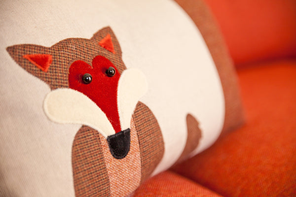 Handmade Mr Fox Cushion with British Tweed