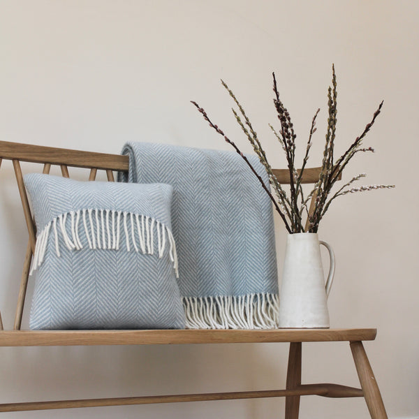 Duck egg blue wool throw