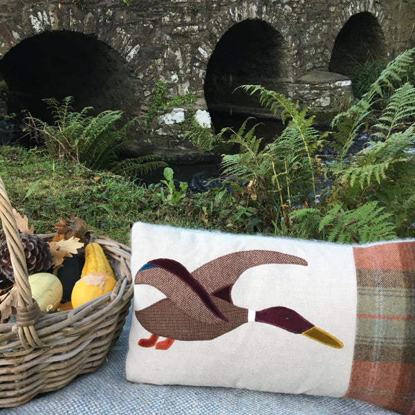 Handmade tweed duck cushion