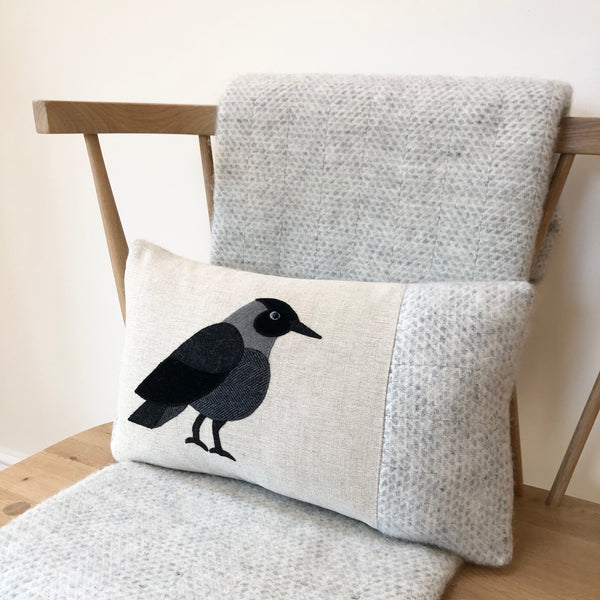 Handmade Jackdaw bird cushion