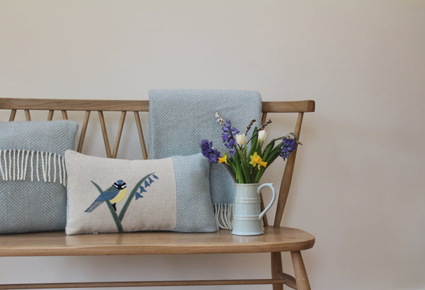Blue Tit bird wool cushion