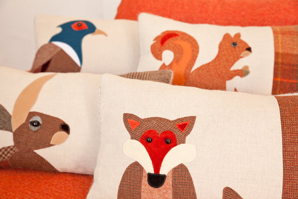 Handmade Mr Fox Cushion with British Tweed