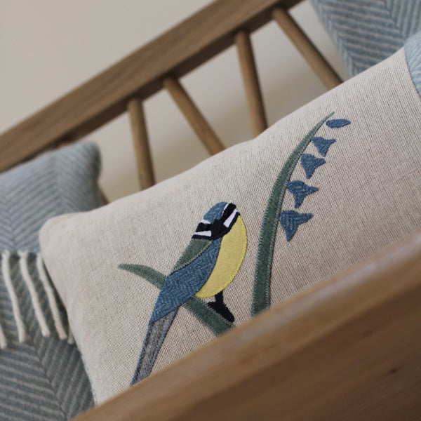 Blue Tit bird wool cushion