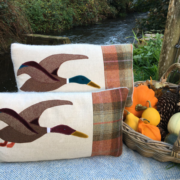 Handmade tweed duck cushion