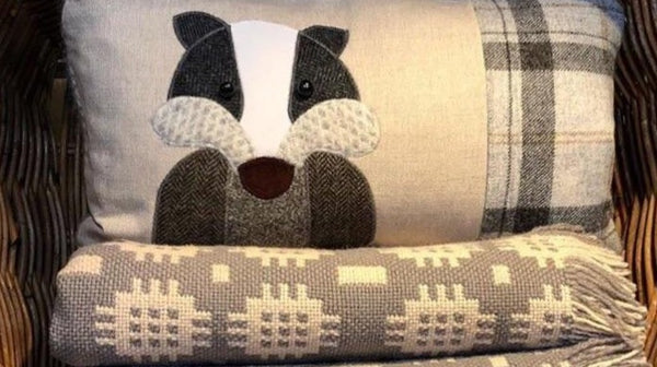 Handmade Badger Cushion in Linen and Mixed Tweeds