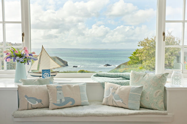 Handmade Blue Coastal Dunlin Cushion