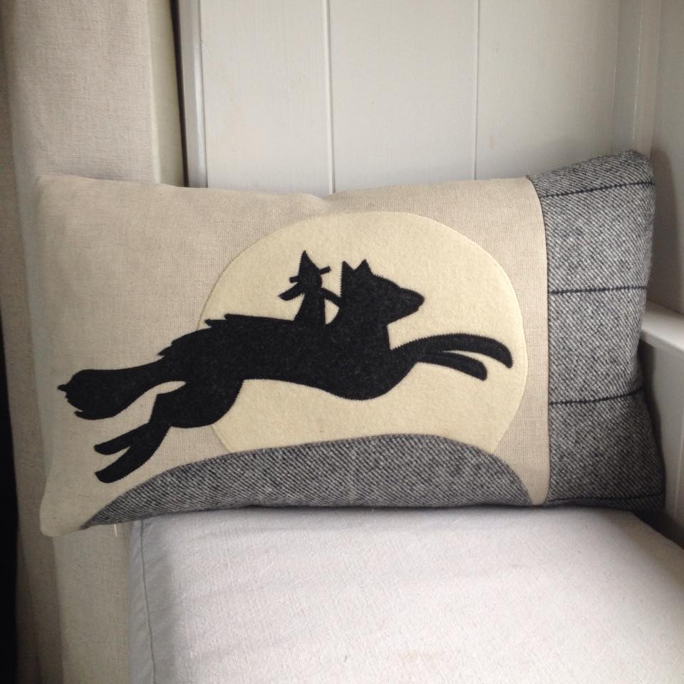 Handmade Wolf and Witch cushion