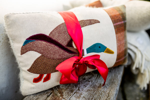 Handmade tweed duck cushion